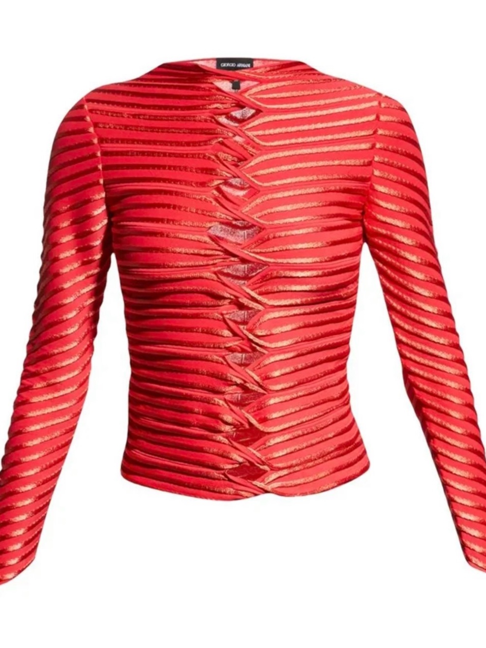 Giorgio Armani Sculpted Red Long-Sleeve Ribbed Top